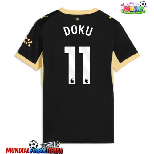 Camiseta Manchester City Jeremy Doku #11 Segunda Equipación Replica 2026-27 para mujer mangas cortas